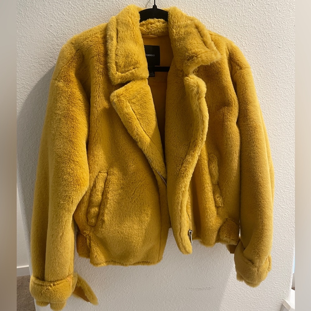 Yellow faux fur forever 21 jacket